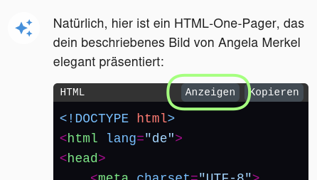 Code-Ausgabe im Chat